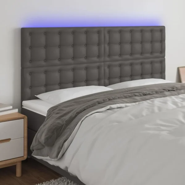 VidaXL Tête De Lit à LED Gris 200x5x118/128 Cm Similicuir à prix très bas 1