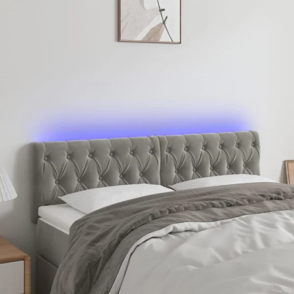 vente pas cher en ligne VidaXL Tête De Lit à LED Gris Clair 144x7x78/88 Cm Velours 1