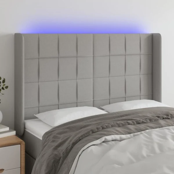 achat pas cher VidaXL Tête De Lit à LED Gris Clair 147x16x118/128 Cm Tissu 1