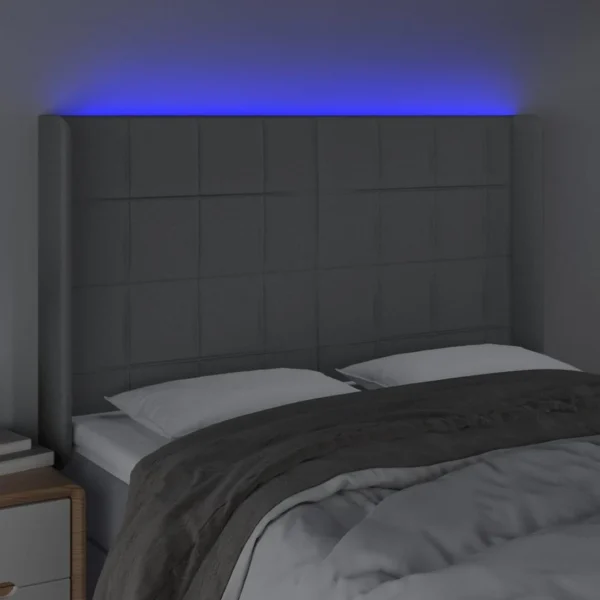 achat pas cher VidaXL Tête De Lit à LED Gris Clair 147x16x118/128 Cm Tissu 4