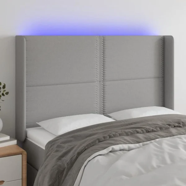 Meilleur Prix Garanti VidaXL Tête De Lit à LED Gris Clair 147x16x118/128 Cm Tissu 1