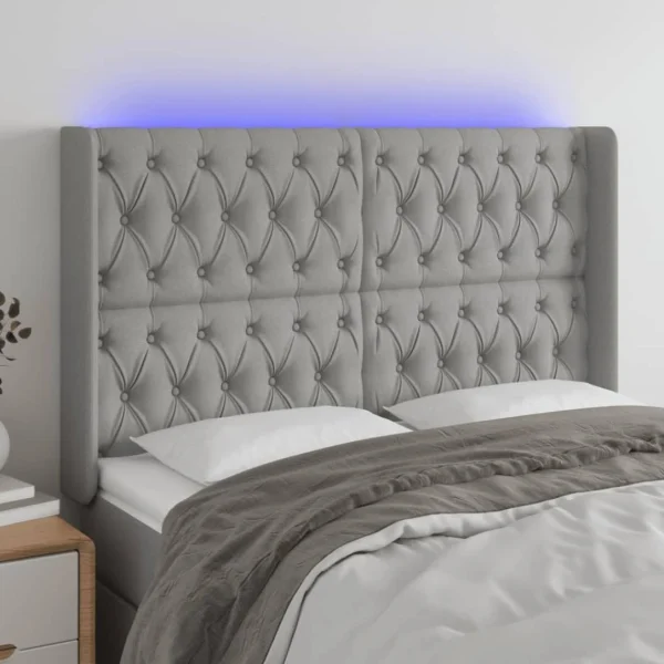 boutique en ligne france VidaXL Tête De Lit à LED Gris Clair 147x16x118/128 Cm Tissu 1