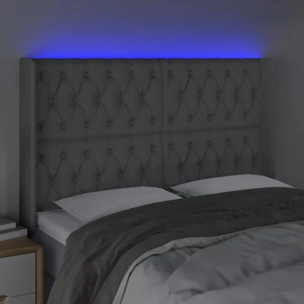 boutique en ligne france VidaXL Tête De Lit à LED Gris Clair 147x16x118/128 Cm Tissu 4
