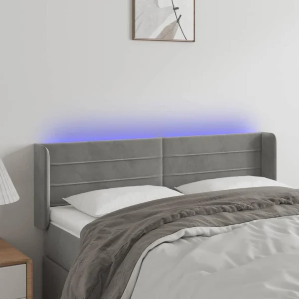 grande surprise VidaXL Tête De Lit à LED Gris Clair 147x16x78/88 Cm Velours 1