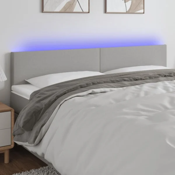 VidaXL Tête De Lit à LED Gris Clair 180x5x78/88 Cm Tissu Neuve avec étiquette 1