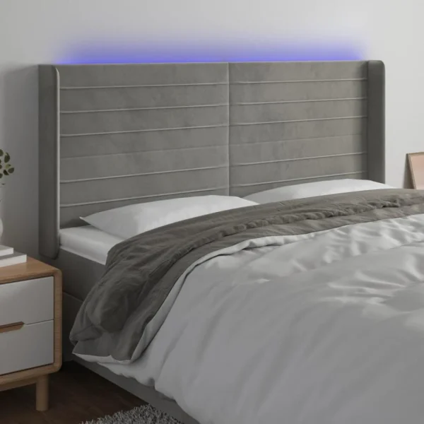 outlet soldes VidaXL Tête De Lit à LED Gris Clair 183x16x118/128 Cm Velours 1