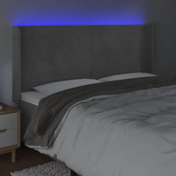 outlet soldes VidaXL Tête De Lit à LED Gris Clair 183x16x118/128 Cm Velours 4