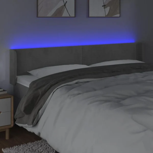 site en ligne VidaXL Tête De Lit à LED Gris Clair 183x16x78/88 Cm Velours 4