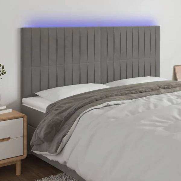 VidaXL Tête De Lit à LED Gris Clair 200x5x118/128 Cm Velours Authenticité garantie 1