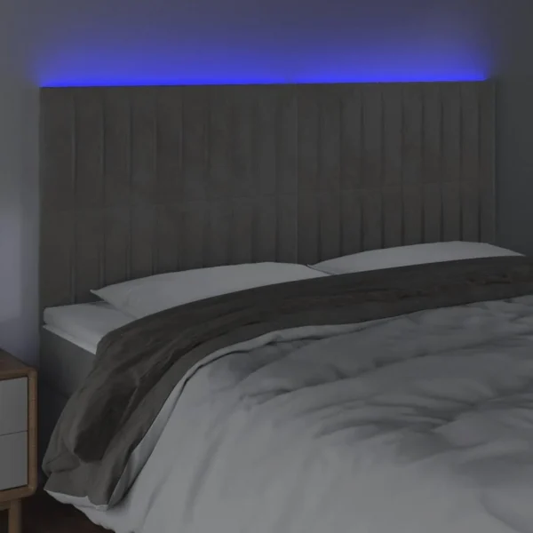 VidaXL Tête De Lit à LED Gris Clair 200x5x118/128 Cm Velours Authenticité garantie 3