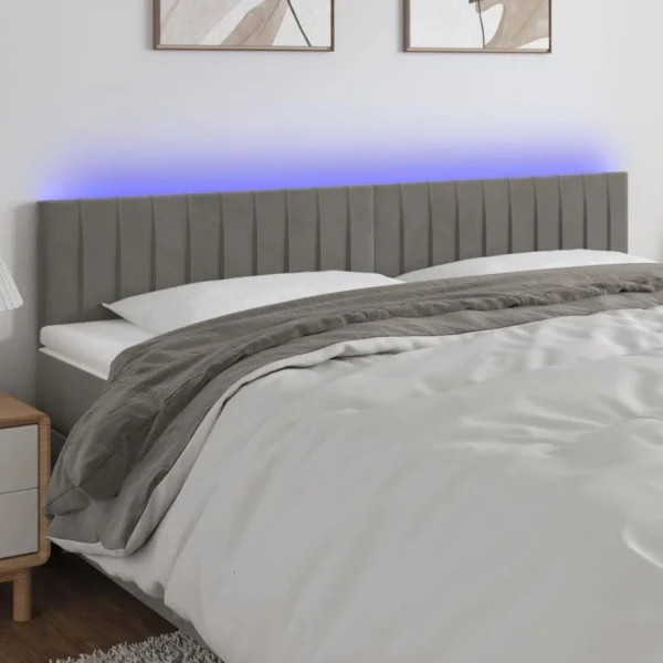 VidaXL Tête De Lit à LED Gris Clair 200x5x78/88 Cm Velours REMISE 1