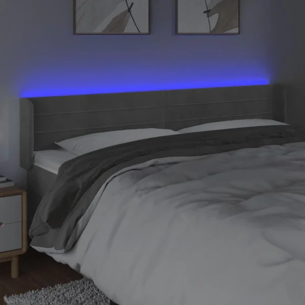authentiques VidaXL Tête De Lit à LED Gris Clair 203x16x78/88 Cm Velours 4