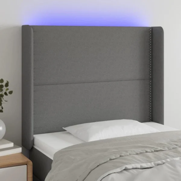 Top ventes VidaXL Tête De Lit à LED Gris Foncé 103x16x118/128 Cm Tissu 1