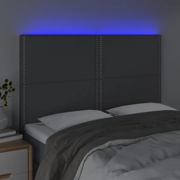 magasin en ligne france VidaXL Tête De Lit à LED Gris Foncé 144x5x118/128 Cm Tissu 3