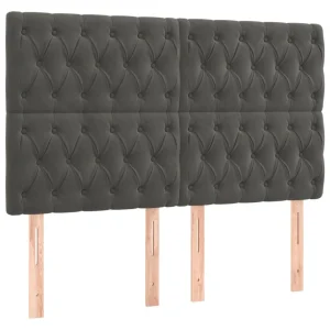 Prix très abordable VidaXL Tête De Lit à LED Gris Foncé 144x7x118/128 Cm Velours 11