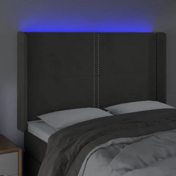 grossiste en ligne VidaXL Tête De Lit à LED Gris Foncé 147x16x118/128 Cm Velours 4
