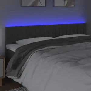 Pas Cher soldes France VidaXL Tête De Lit à LED Gris Foncé 160x5x78/88 Cm Velours 9