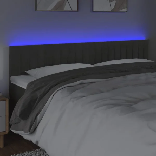 Pas Cher soldes France VidaXL Tête De Lit à LED Gris Foncé 160x5x78/88 Cm Velours 3