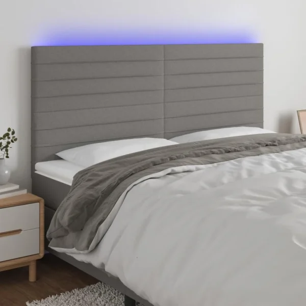 VidaXL Tête De Lit à LED Gris Foncé 200x5x118/128 Cm Tissu Meilleur Service 1