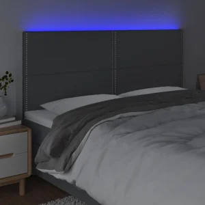 pas cher en ligne VidaXL Tête De Lit à LED Gris Foncé 200x5x118/128 Cm Tissu 9