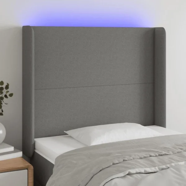 boutique en france VidaXL Tête De Lit à LED Gris Foncé 83x16x118/128 Cm Tissu 1