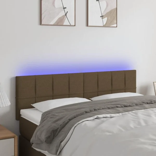 ultratendance VidaXL Tête De Lit à LED Marron Foncé 144x5x78/88 Cm Tissu 1