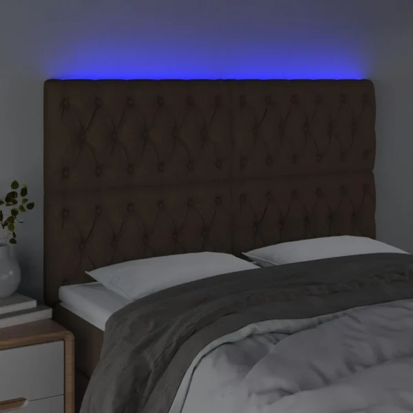 VidaXL Tête De Lit à LED Marron Foncé 144x7x118/128 Cm Tissu boutiqued en ligne 3