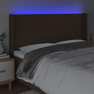 Retour Gratuit VidaXL Tête De Lit à LED Marron Foncé 203x16x118/128 Cm Tissu 11