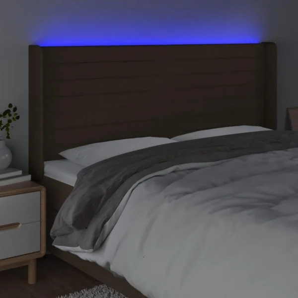 Retour Gratuit VidaXL Tête De Lit à LED Marron Foncé 203x16x118/128 Cm Tissu 4