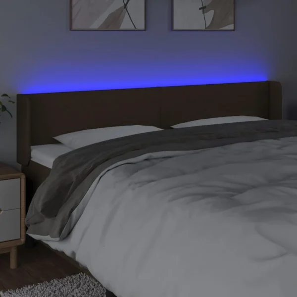 marque pas cher VidaXL Tête De Lit à LED Marron Foncé 203x16x78/88 Cm Tissu 4