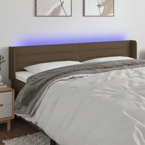 meilleur cadeau VidaXL Tête De Lit à LED Marron Foncé 203x16x78/88 Cm Tissu 1