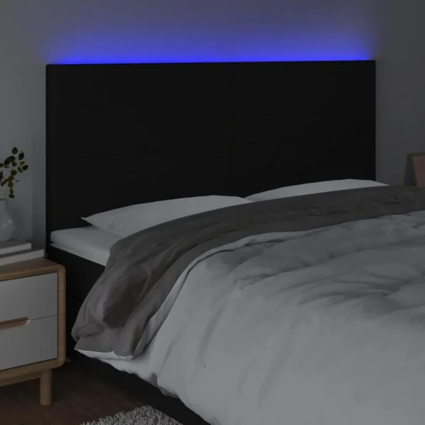 pas cher VidaXL Tête De Lit à LED Noir 200x5x118/128 Cm Tissu 3