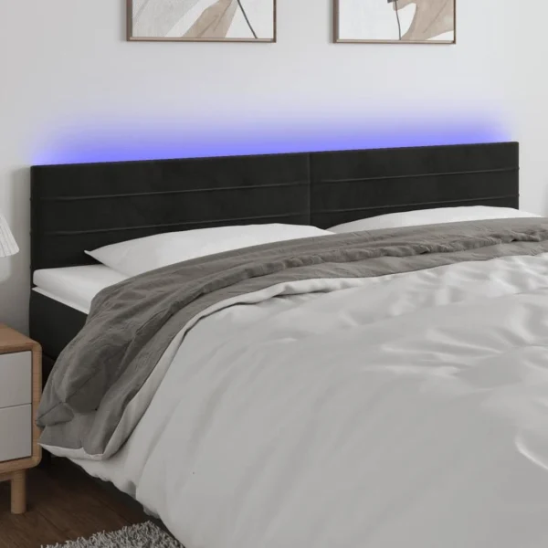 Nouveau VidaXL Tête De Lit à LED Noir 200x5x78/88 Cm Velours 1