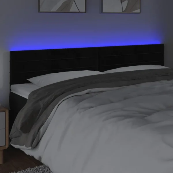 Nouveau VidaXL Tête De Lit à LED Noir 200x5x78/88 Cm Velours 3
