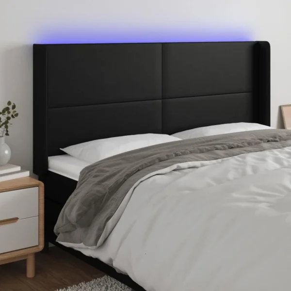 VidaXL Tête De Lit à LED Noir 203x16x118/128 Cm Similicuir grand choix 1