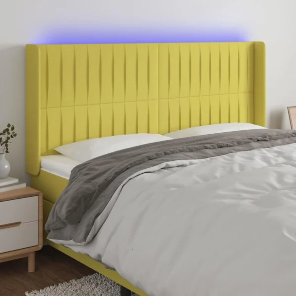 en ligne VidaXL Tête De Lit à LED Vert 163x16x118/128 Cm Tissu 1