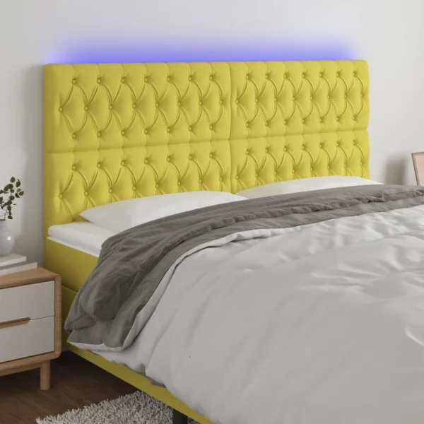 boutique en ligne france VidaXL Tête De Lit à LED Vert 200x7x118/128 Cm Tissu 1