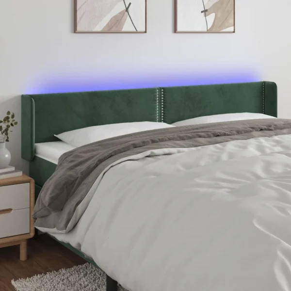 VidaXL Tête De Lit à LED Vert Foncé 203x16x78/88 Cm Velours a Prix Discount 1