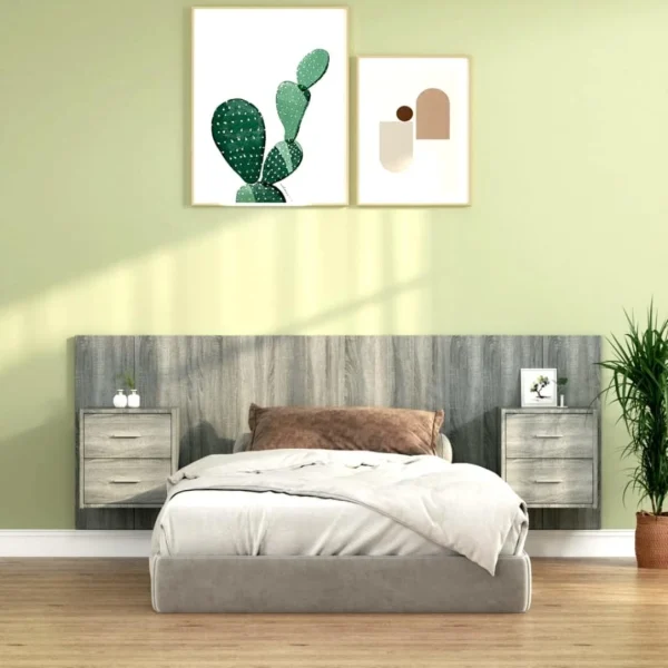Prix très abordable VidaXL Tête De Lit Avec Armoires Gris Sonoma Bois D’ingénierie 1