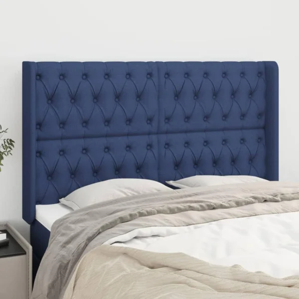 VidaXL Tête De Lit Avec Oreilles Bleu 163x16x118/128 Cm Tissu marque pas cher 1