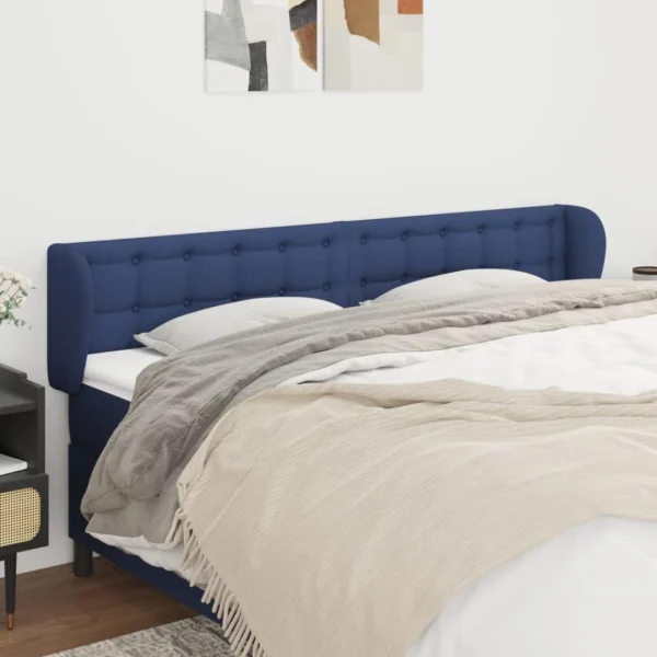 haute qualité VidaXL Tête De Lit Avec Oreilles Bleu 163x23x78/88 Cm Tissu 1