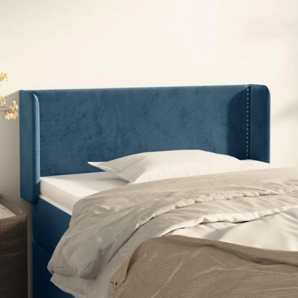 VidaXL Tête De Lit Avec Oreilles Bleu Foncé 93x16x78/88 Cm Velours boutiqued pas cher 1
