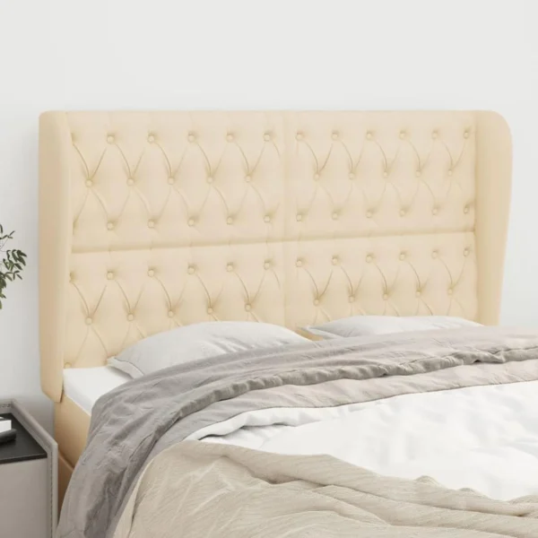 acheter en ligne VidaXL Tête De Lit Avec Oreilles Crème 163x23x118/128 Cm Tissu 1