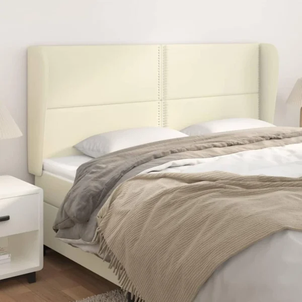 VidaXL Tête De Lit Avec Oreilles Crème 203x23x118/128 Cm Similicuir soldes de Noël 1