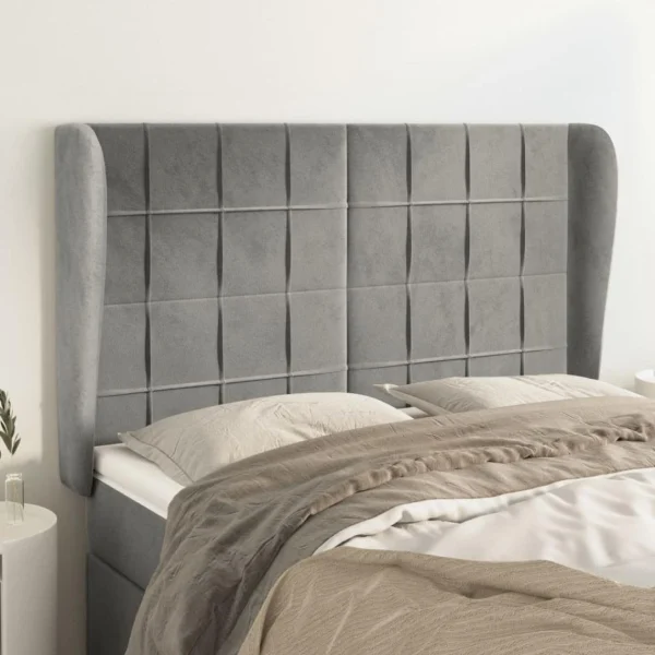 garantis authentique VidaXL Tête De Lit Avec Oreilles Gris Clair 147x23x118/128 Cm Velours 1