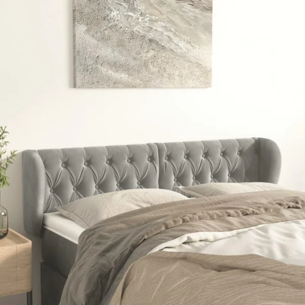boutique paris VidaXL Tête De Lit Avec Oreilles Gris Clair 147x23x78/88 Cm Velours 1