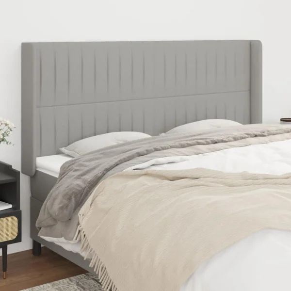 grande surprise VidaXL Tête De Lit Avec Oreilles Gris Clair 203x16x118/128 Cm Tissu 1