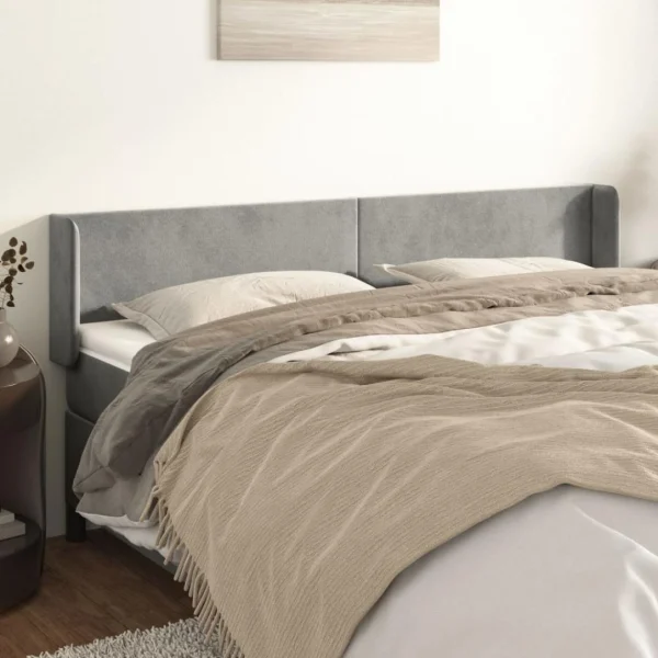 VidaXL Tête De Lit Avec Oreilles Gris Clair 203x16x78/88 Cm Velours en ligne 1