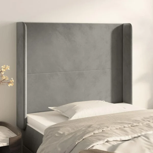 magasin en ligne france VidaXL Tête De Lit Avec Oreilles Gris Clair 93x16x118/128 Cm Velours 1