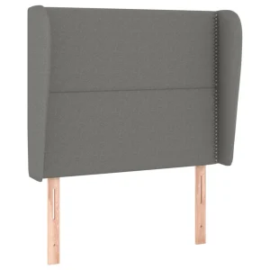 grande qualité VidaXL Tête De Lit Avec Oreilles Gris Foncé 103x23x118/128 Cm Tissu 9